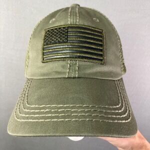 Free‎ Style USA American Flag Olive Green Mesh Back Trucker Hat Mens